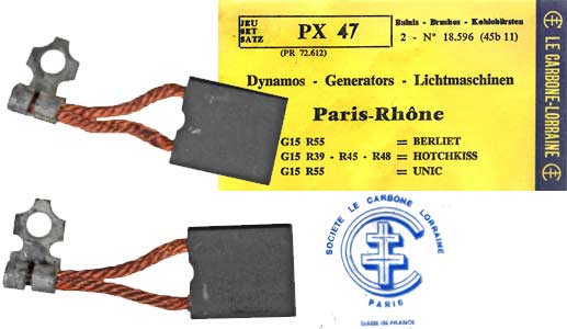 JEU DE CHARBONS PX47 POUR DYNAMOS 24V PARIS-RHÔNE