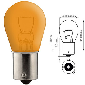 POIRETTE PY21W 12V 21W BAU15S ERGOTS DÉCALÉS AMBRE/ORANGE